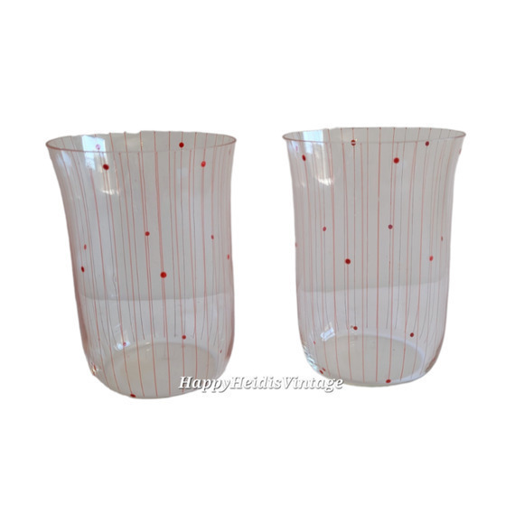 Vintage A Pair of Pink Diamond and‎ Vertical Stripe Tumbler Glasses Barware - Picture 1 of 6